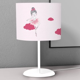 Resim instababyrooms Pembe Balerin Kız ve Tavşan Desenli Çocuk Odası Dijital Baskılı Çocuk Odası Masaüstü Abajur Avize 