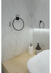 Resim Yapışkanlı Kare Halka Havluluk Ve Kare Rulo Havluluk Banyo Aksesuar Seti Siyah 