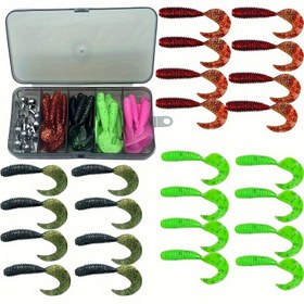 Resim 42 Parça Premium Yumuşak Balıkçılık Yem Seti, Kurşun Jig Başlıklı - Karışık Renkler, PVC Malzeme, Tatlısu & Tuzlu Su Balıkçılığı için Gerçekçi Yapay Yem, Saklama Kutusu Dahil 
