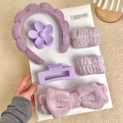 Resim 6 adet Set, Kadınlar için Spa Aksesuar Seti, 7 Renk Seçeneği ile - Rahat ve Yumuşak, Çiçek Saç Tokaları, Kurdele Başlıkları ve Elastik Bileklikler içerir, Kadın Arkadaşlar için Mükemmel Hediye! Beyaz, Siyah, Pembe, Mavi, Mor, Kırmızı, Yeşil 