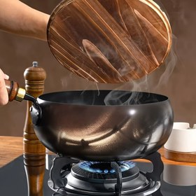 Resim 1 Adet Sürekli Açan Ağır Hizmet Tipi Dökme Demir Tava - Eşit Isı Dağılımı ve Tutma, Yapışmaz Kolay Temizlenebilir Yüzey, Sağlam Doğal Ahşap Görünümlü Sap - Kızartma, Haşlama, Pişirme için Uygun - Tüm Ocaklar (Gaz, Elektrik, İndüksiyon, Fırın) ile Uyumlu - Ev Aşçıları, Profesyonel Mutfaklar, Hediye İçin İdeal - Dayanıklı Dökme Demir Yapı, Klasik Tasarım, Yüksek Kaliteli Pişirme Kapları, Kızartma Tavası, Yemek Severler 