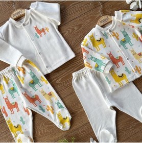 Resim PATSAN 4 Parça Pamuklu Bebek Alt Üst Patikli Pijama Takımı Lama 