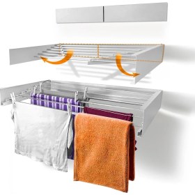 Resim Le Moduler Belize 100 Cm Katlanabilir Çamaşır Kurutma Askısı, Duvara Monte Kurutmalık, 6 Boru, 30 Kg, Paslanmaz-Beyaz 