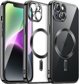 Resim Fibaks iPhone 14 Plus/15 Plus Kılıf Kamera Lens Korumalı Magsafe Şarj Kilifi Şeffaf Yumuşak Siyah 