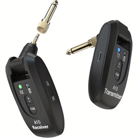 Resim 2.4GHz Kablosuz Gitar Sistemi, Şarj Edilebilir Pil, Çift Mod, 1/4" & 1/8" Jaklar, 270° Dönebilen Verici ve Alıcı Akustik Gitarlar, Baslar, Kemanlar, Klavyeler için - Siyah 