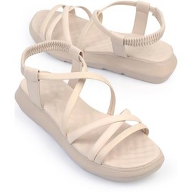 Resim Shoetek Dylla Kadın Sandalet Çapraz Bantlı Bej Deri Bej Cilt Bej 