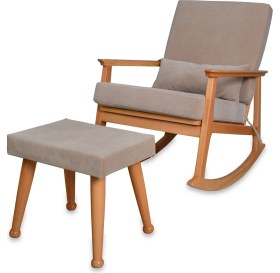 Resim Asedia Iskandinav Naturel Bej Minderli Puflu Sallanan Sandalye Dinlenme Koltuğu 