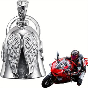 Resim 1pc Vintage Muhafız Melek Motosiklet Zili, Paslanmaz Çelik Koruyucu Mücevher ile Askı Tutucusu, Şanslı Barış Müjdecisi Binici Zili Anahtarlık 