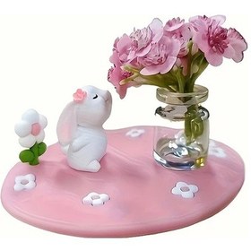 Resim Fochsia Kırmızı Araba Dekoru 4lü Set Sevimli Kedi Ve Tavşan Lastik Heykel Vazo Çiçeklik 