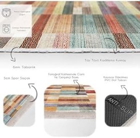 Resim RealHomes Rengarenk Zemin Patchwork Motifli Kilim Desenli Vintage Sade Şık Salon Koridor Antre Saçaklı Halı HaliDik-Deluxe-12023, 80 x 400 