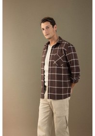 Resim DeFacto Regular Fit Polo Yaka Kareli Flanel Uzun Kollu Gömlek E2763AX24WNBN336 