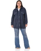 Resim Büyük Beden Göğüste Büyük Cepli Balıksırtı Dokuma Lacivert Gömlek 