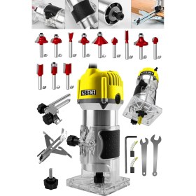 Resim Steiner Alman 3000 Watt 6 Kademe Devir Ayarlı Formika Traşlama Freze Makinesi 6 mm Pens + 12 Adet Uç 