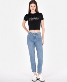 Resim Colin's Colins Slim Fit Yuvarlak Yaka Baskılı Kadın Siyah Kısa Kol Tişört Cl1073151 Q1.v2 Blk 