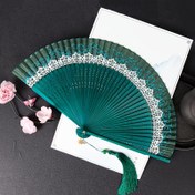 Resim Geleneksel Çin Tarzı Dantel El Yelpazesi, Taşınabilir Katlanabilir Yelpaze, Japon İlhamlı Bambu El Yapımı Yelpaze, Vintage Kültürel Hediye, Kişisel Kullanım İçin Cep Yelpazesi 