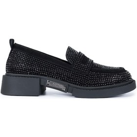 Resim Tamer Tanca Kadın Hakiki Deri Siyah Süet Loafer Ayakkabı 1061 2301-1 Bn Ayk Sk24-25 Sıyah Suet/tas SIYAH SUET 