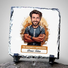 Resim Karikatürlü En Başarılı Erkek Antrenör Dekoratif Taş 