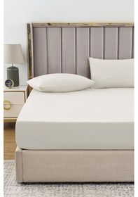 Resim Ranforce Krem Pamuklu Tek / Çift Kişilik Battal Tam Kenar Lastikli Çarşaf 14 Renk Fıtted Krem 