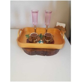 Resim El Boyaması Kaktüs Desenli Altın Tepsi Altın 