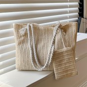 Resim Kadın Modası Dokuma Tote Çanta, Büyük Kapasiteli Omuz Çantası ve Eşleşen Clutch 