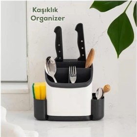 Resim AyrStore TIM-198 Tezgah Üstü Süngerlikli Kaşıklık Mutfak Düzenleyici - Çok Amaçlı Organizer Bıçaklık 