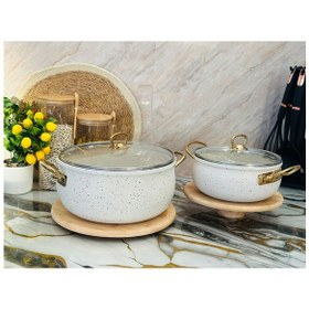 Resim 4 Parça Beyaz Granit Tencere Seti Gold Kulplu 20 Cm & 26 Cm Cam Kapaklı Beyaz 
