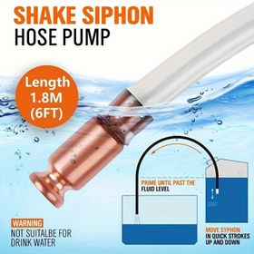 Resim 1 adet Shake Sifon Hortum Pompası, Benzin ve Daha Fazlası için Güvenli Sifon 6 Ayak Hortum, Arabalar, Tekneler, Çim Biçme Makineleri için 1/2" Valf Sifon Pompası, Kendinden Emişli Pompa Transferleri 