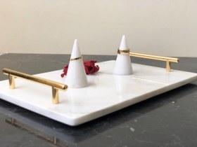 Resim Doğal Mermer Tepsi Yüzük Standlı Takım 20x30 Gold Slim Kulp 