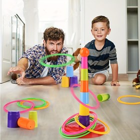 Resim Gençler İçin Renkli Gökkuşağı Yüzük Atma Oyunu - Dayanıklı PET Malzeme, Etkileşimli İç/Dış Mekan Oyuncağı, Canlı Çok Renkli Yüzükler & Top Üstü - Gençler İçin İdeal Hediye, Oyuncaklar 