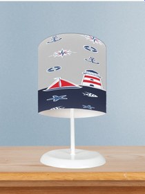 Resim Mekta Home Bebek Ve Çocuk Odası Denizci Desenli Lacivert Gri Abajur 