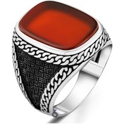 Resim 925 Ayar Gümüş Akik Taşlı Örgü Tasarım Erkek Yüzük 