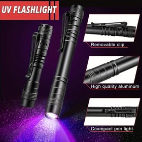 Resim 1 Adet Alüminyum Taşınabilir UV Kalem Feneri, AAA Pillerle Çalışan 395nm UV Fener, Menekşe Detektörü, Köpek/Kedi İdrar Tespitçisi, Kuruluk Lekeleri, Yatak Böceği Bulucu, Akrep Arayıcı 