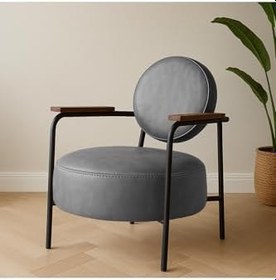 Resim Venüs Gri Modern Deri Berjer | Metal Ayaklı Koltuk | Oturma Odası & Salon İçin Şık Tekli Koltuk 
