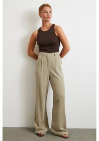 Resim Never More Keten Palazzo Pantolon Gri Gri 