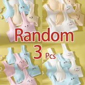 Resim Çıkarılabilir Pedli 3'lü Sevimli Karikatür Kız Eğitim Sütyenleri, Nefes Alabilen Pamuk Karışımı Atlet Stili 8-13 Yaş İçin - Pastel Renkler (Pembe, Mavi, Bej) - Makinede Yıkanabilir, Rahat ve Günlük Kıyafetler İçin Uygun 