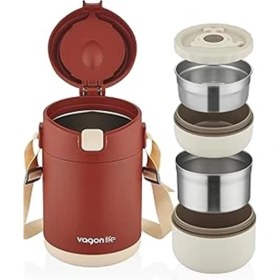 Resim AyrStore Çelik Yemek Termosu Isı Yalıtımlı 2 Kaseli 1.8lt Sızdırmaz Vakumlu Kap Taşıma Askılı 