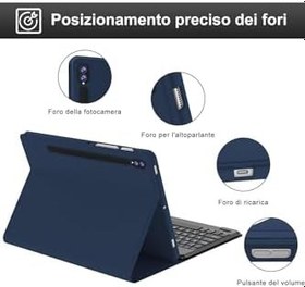 Resim m.tk moveteck Galaxy Tab S10+ ile Uyumlu Klavyeli Kalem Bölmeli Bluetooth Standlı Kılıf, Lacivert 