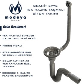 Resim MODEYA HOME Granit Evye Tek Hazneli Taşmalı Sifon Takımı 