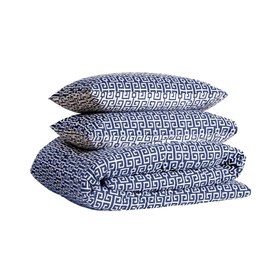 Resim Classy Lacivert Geometrik Zincir Desenli %100 Pamuklu Nevresim Seti - Battal Boy / Lacivert 