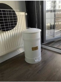 Resim Pedallı Metal Galvaniz Mutfak Banyo Kapaklı Çöp Kovası 16 Lt Bey Beyaz 