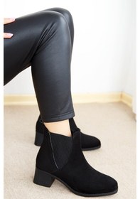 Resim Shoetek Leslie Kadın Bot Yandan Lastikli Siyah Süet Siyah Suet Siyah 