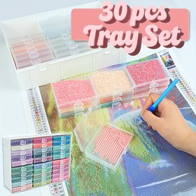 Resim 30 Parça Elmas Boyama Saklama Kutusu ve Tepsi Seti Kapaklı, 2'si 1 Arada Elmas Tepsi ve Boncuk Düzenleyici, Yapay Değerli Taş Sanat Aracı Saklama Rafı, Plastik Malzeme, El İşi Malzemeleri, El İşi Aksesuarları, El İşi 