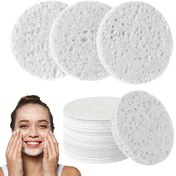 Resim 50 Adet %100 Doğal Sıkıştırılmış Yüz Süngeri - Hipoalerjenik & Alkol İçermeyen, Kokusuz, Tüm Açık Bej Tipler için, Nazik Peeling ve Makyaj Temizleme, Yeniden Kullanılabilir Makyaj ve Spa Süngerleri, Ev ve Seyahat Kullanımı için Yüz Maskeleri 