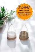 Resim Mithra Life 2 Adet Ahşap Altlıklı Silikon Kapaklı Mika Baharatlık Tuzluk Biberlik Seti MIT1153 