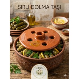 Resim Edenza Güveç Dolma Sarma Taşı Kapağı Sırlı Çömlek 21 cm 