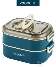 Resim Vagonlife 1000 ML İki Kat Üç Bölme Paslanmaz Çelik Bento Lunch Box Yeni Nesil Sefer Tası-Sos Kaseli 
