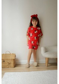 Resim Miniko Kids Kız Çocuk Karakter Modelli Baskılı Şortlu Pamuk Takım Kırmızı 