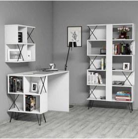 Resim Variant Mobilya Extra 3'lü Masa Ve Kitaplık Takımı - Beyaz 