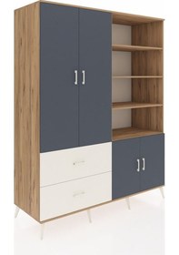 Resim Kronos Gardrop 7 Raflı 2 Çekmeceli Tek Askılı 176x59x221 Çam-antrasit/aytaşı Antrasit/aytaşı 