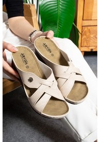 Resim Albishoes Kadın Dolgu Topuk 5,5 Cm Krem Rahat Taban Kadın Terlik Krem 